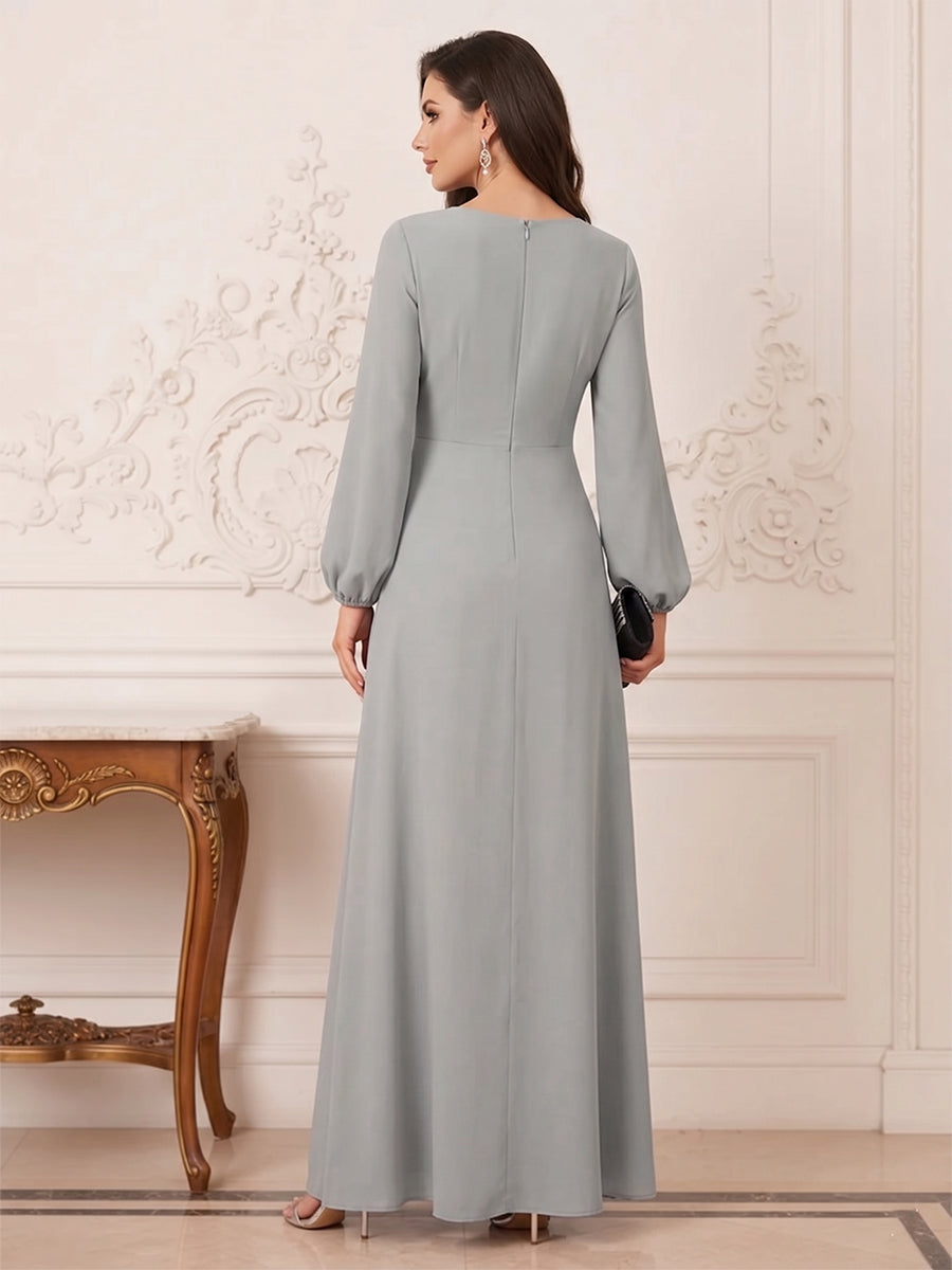 A-Line/Princess V-Neck Long Sleeves Floor-Length Mother of the Bride Dresses with Embroidery