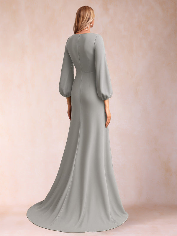 A-Line/Princess V-Neck Long Sleeves Floor-Length Mother of the Bride Dresses with Embroidery