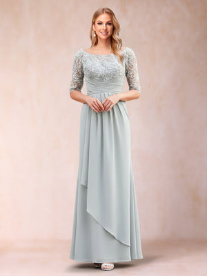 A-Line/Princess Scoop Half Sleeves Floor-Length Mother of the Bride Dresses with Lace & Applique