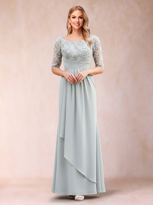 A-Line/Princess Scoop Half Sleeves Floor-Length Mother of the Bride Dresses with Lace & Applique