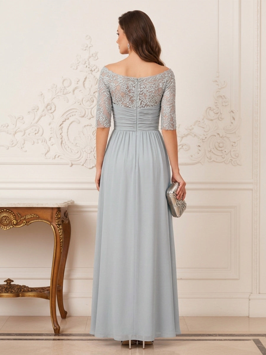 A-Line/Princess Scoop Half Sleeves Floor-Length Mother of the Bride Dresses with Lace &amp; Applique