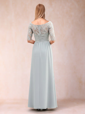 A-Line/Princess Scoop Half Sleeves Floor-Length Mother of the Bride Dresses with Lace & Applique