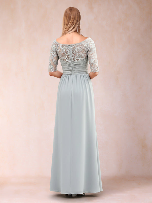 A-Line/Princess Scoop Half Sleeves Floor-Length Mother of the Bride Dresses with Lace & Applique