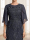 Sheath/Column Scoop Half Sleeves Tea-Length Mother of the Bride Dresses with Lace & Applique