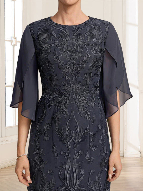 Sheath/Column Scoop Half Sleeves Tea-Length Mother of the Bride Dresses with Lace & Applique