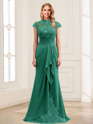 Sheath/Column Scoop Sleeveless Floor-Length Mother of the Bride Dresses with Lace & Applique