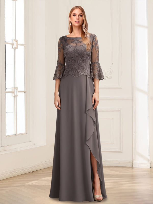 A-Line/Princess Scoop 3/4 Sleeves Floor-Length Mother of the Bride Dresses with Lace & Applique