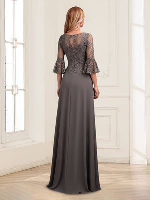 A-Line/Princess Scoop 3/4 Sleeves Floor-Length Mother of the Bride Dresses with Lace & Applique