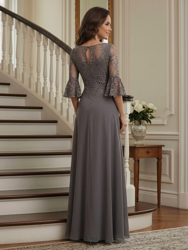 A-Line/Princess Scoop 3/4 Sleeves Floor-Length Mother of the Bride Dresses with Lace &amp; Applique