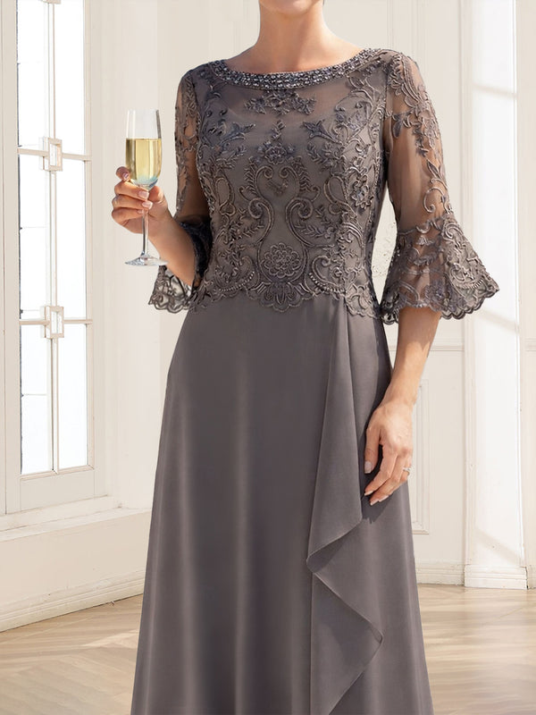 A-Line/Princess Scoop 3/4 Sleeves Floor-Length Mother of the Bride Dresses with Lace & Applique