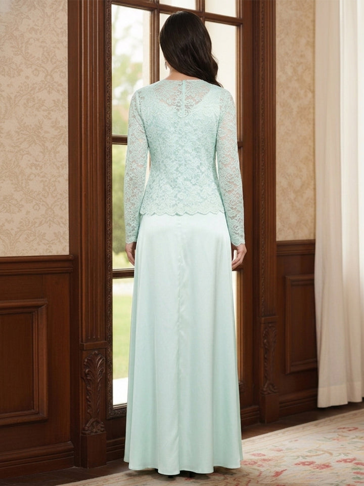 A-Line/Princess V-Neck Long Sleeves Floor-Length Mother of the Bride Dresses with Lace &amp; Jacket