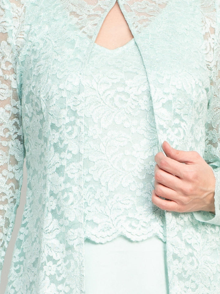 A-Line/Princess V-Neck Long Sleeves Floor-Length Mother of the Bride Dresses with Lace &amp; Jacket