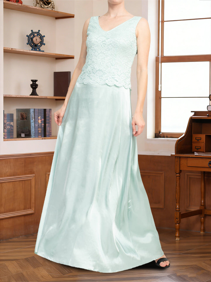 A-Line/Princess V-Neck Long Sleeves Floor-Length Mother of the Bride Dresses with Lace &amp; Jacket