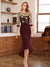 Sheath/Column Scoop Half Sleeves Tea-Length Mother of the Bride Dresses with Floral Appliques