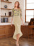 Sheath/Column Scoop Half Sleeves Tea-Length Mother of the Bride Dresses with Floral Appliques