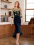 Sheath/Column Scoop Half Sleeves Tea-Length Mother of the Bride Dresses with Floral Appliques