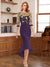 Sheath/Column Scoop Half Sleeves Tea-Length Mother of the Bride Dresses with Floral Appliques