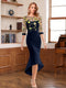Sheath/Column Scoop Half Sleeves Tea-Length Mother of the Bride Dresses with Floral Appliques
