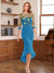Sheath/Column Scoop Half Sleeves Tea-Length Mother of the Bride Dresses with Floral Appliques