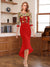 Sheath/Column Scoop Half Sleeves Tea-Length Mother of the Bride Dresses with Floral Appliques