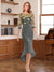 Sheath/Column Scoop Half Sleeves Tea-Length Mother of the Bride Dresses with Floral Appliques