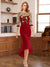 Sheath/Column Scoop Half Sleeves Tea-Length Mother of the Bride Dresses with Floral Appliques