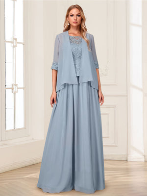 A-Line/Princess Scoop Half Sleeves Floor-Length 2-pieces of Mother of the Bride Dresses with Lace & Jacket