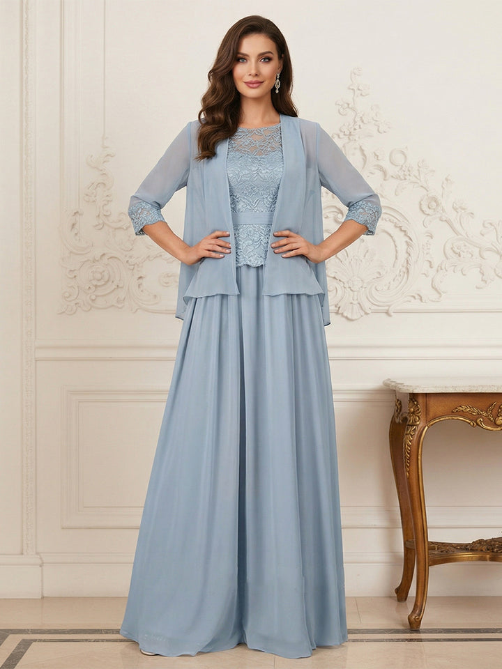 A-Line/Princess Scoop Half Sleeves Floor-Length 2-pieces of Mother of the Bride Dresses with Lace &amp; Jacket