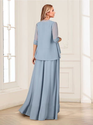 A-Line/Princess Scoop Half Sleeves Floor-Length 2-pieces of Mother of the Bride Dresses with Lace & Jacket