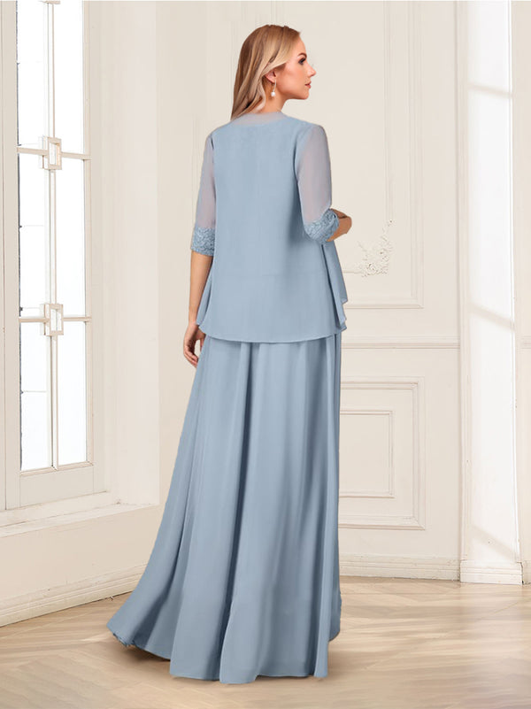A-Line/Princess Scoop Half Sleeves Floor-Length 2-pieces of Mother of the Bride Dresses with Lace & Jacket