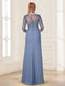Sheath/Column Scoop 3/4 Sleeves Floor-Length Mother of the Bride Dresses with Appliques & Split Side
