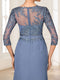 Sheath/Column Scoop 3/4 Sleeves Floor-Length Mother of the Bride Dresses with Appliques & Split Side