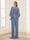 Scoop Appliques Ruched 2 Pieces Pantsuits with Sequins