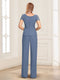 Scoop Appliques Ruched 2 Pieces Pantsuits with Sequins