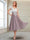 A-Line/Princess Cap Sleeves V-Neck Tea-Length Mother of the Bride with Appliques