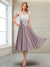 A-Line/Princess Cap Sleeves V-Neck Tea-Length Mother of the Bride with Appliques
