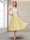 A-Line/Princess Cap Sleeves V-Neck Tea-Length Mother of the Bride with Appliques