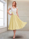 A-Line/Princess Cap Sleeves V-Neck Tea-Length Mother of the Bride with Appliques