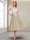 A-Line/Princess Cap Sleeves V-Neck Tea-Length Mother of the Bride with Appliques