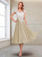 A-Line/Princess Cap Sleeves V-Neck Tea-Length Mother of the Bride with Appliques