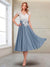 A-Line/Princess Cap Sleeves V-Neck Tea-Length Mother of the Bride with Appliques