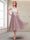 A-Line/Princess Cap Sleeves V-Neck Tea-Length Mother of the Bride with Appliques