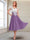 A-Line/Princess Cap Sleeves V-Neck Tea-Length Mother of the Bride with Appliques