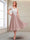 A-Line/Princess Cap Sleeves V-Neck Tea-Length Mother of the Bride with Appliques