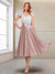 A-Line/Princess Cap Sleeves V-Neck Tea-Length Mother of the Bride with Appliques