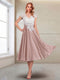 A-Line/Princess Cap Sleeves V-Neck Tea-Length Mother of the Bride with Appliques