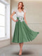 A-Line/Princess Cap Sleeves V-Neck Tea-Length Mother of the Bride with Appliques