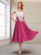 A-Line/Princess Cap Sleeves V-Neck Tea-Length Mother of the Bride with Appliques