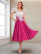 A-Line/Princess Cap Sleeves V-Neck Tea-Length Mother of the Bride with Appliques