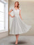 A-Line/Princess Cap Sleeves V-Neck Tea-Length Mother of the Bride with Appliques